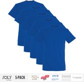 5 Pack Sol's Heren T-Shirt 100% biologisch katoen Ronde hals Royal Blue Maat S