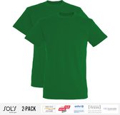 2 Pack Sol's Heren T-Shirt 100% biologisch katoen Ronde hals Kelly Groen Maat S
