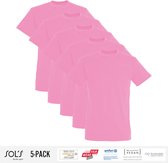 5 Pack Sol's Jongens/Meisjes T-Shirt 100% biologisch katoen Ronde hals Roze Maat 142/152 (11-12 Jaar)