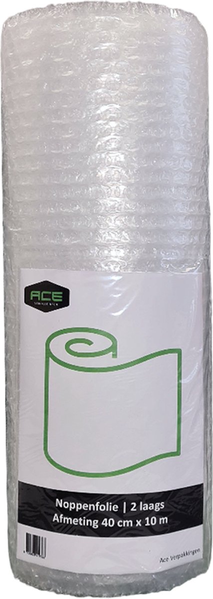 Ace Verpakkingen - Noppenfolie - 1 Stuk - Luchtkussenfolie - Sterke Kwaliteit - 40cm × 10m - Bubbeltjesplastic - Bubbel folie - Perfect voor inpakken en verhuizen - 1 stuk - Ace Verpakkingen