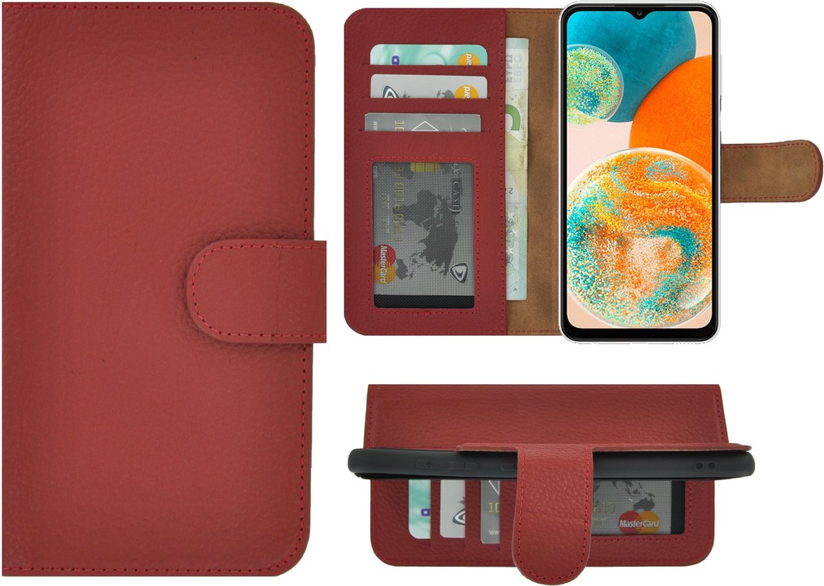 MoDo hoesje voor Samsung Galaxy A23 - Echt Leer Book Case - Rood