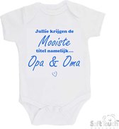 100% katoenen Romper "Jullie krijgen de mooiste titel namelijk... Opa & Oma" Jongens Katoen Wit/blauw Maat 56/62