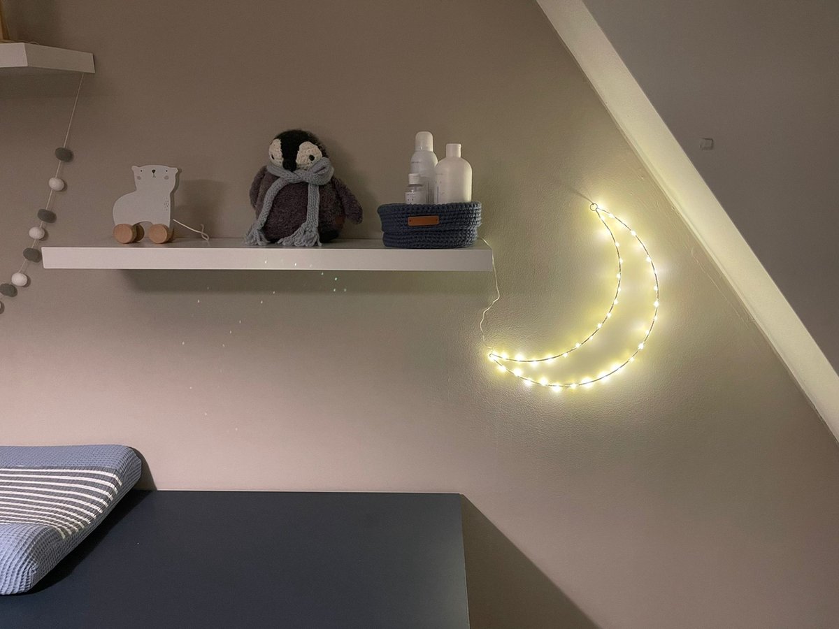 Maanlamp led | wit | 37 x 27 cm | Metaal | Wandlamp | Nachtlamp | Kinderkamerverlichting | Batterij | Maanlampje led