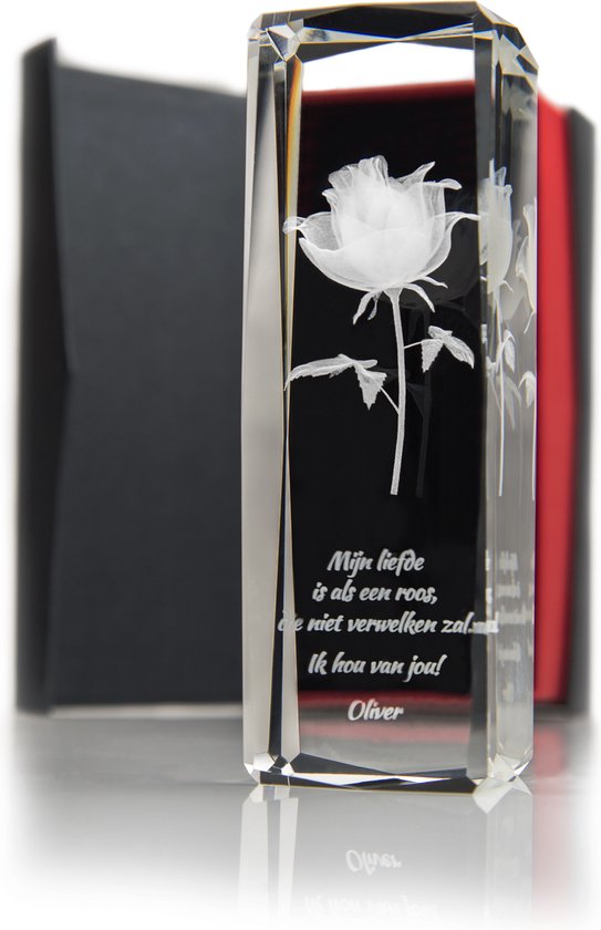 Kristal Roos 3D 15cm - Roos in glas - Gepersonaliseerd Cadeau - Verjaardag Cadeau Vriendin - Cadeau Vrouw Populair - Relatie Cadeau
