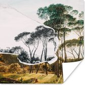 Poster Italiaans landschap parasoldennen - Kunst - Hendrik Voogd - Schilderij - Zwart wit - Oude meesters - 50x50 cm