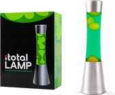 i-Total Lavalamp - Lava Lamp - Sfeerlamp - 40x11 cm - Glas/Aluminium - 30W - Groen met gele Lava - Zilvergrijs - XL2346
