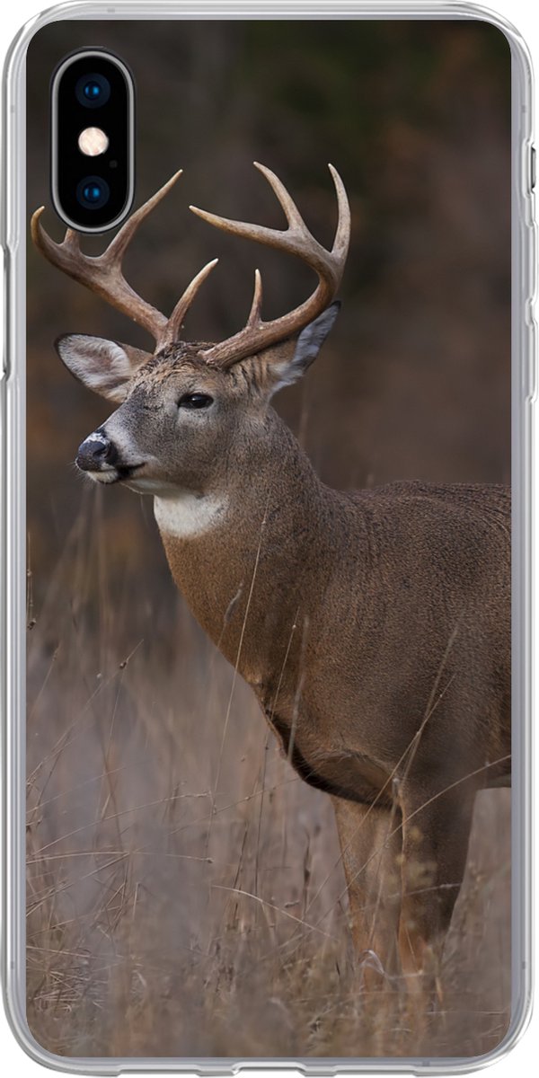 Telefoonhoesje Geschikt voor iPhone Xs hoesje - Herfst - Hert - Gras - Natuur - Dieren - Siliconen Telefoonhoesje Telefoonhoesje