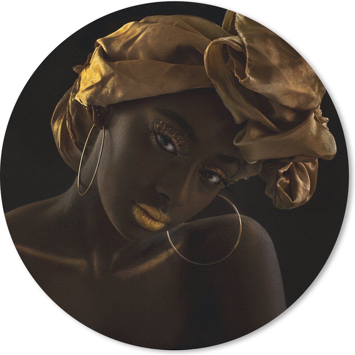 Muismat rond 20x20 cm - Mousepad Vrouwen - Hoofddoek - Goud - Luxe - Ronde muismatten