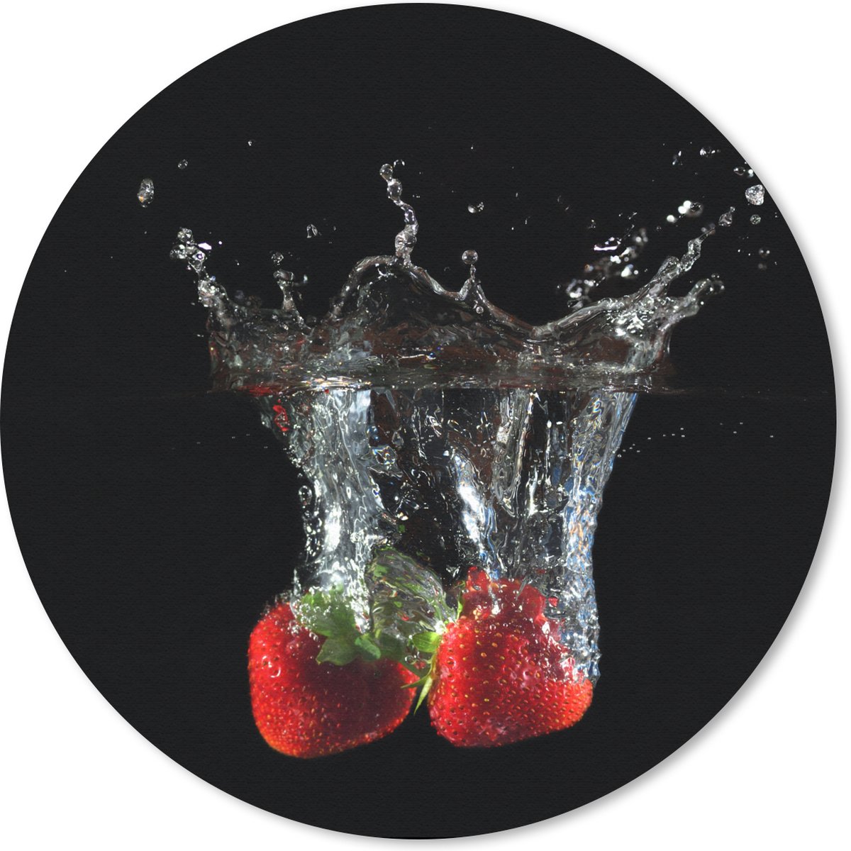Muismat rond 50x50 cm - Mousepad Aardbeien - Fruit - Water - Zwart - Rood - Ronde muismatten
