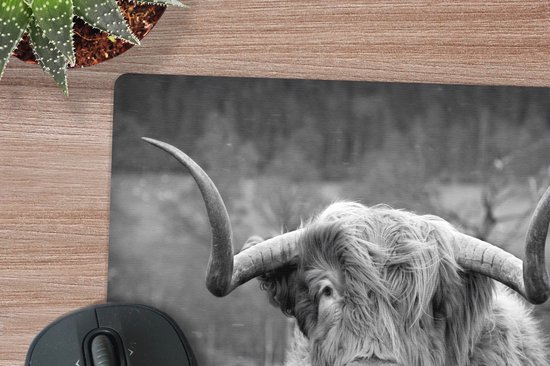 Muismat 23x19 cm - Mousepad Schotse Hooglander - Koeienkop - Landschap - Natuur - Koe - Muismatten