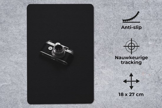 Muismat 18x27 cm - Mousepad Zwart - Camera - Design - Wit - Muismatten