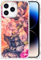 Silicone Case Geschikt voor iPhone 14 Pro Smartphone hoesje met doorzichtige rand Bloemen Boeket