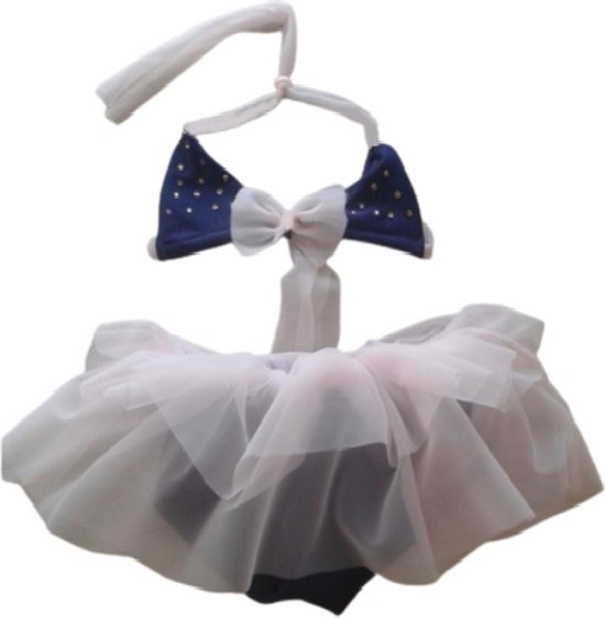 Maat 164 Luxe Bikini blauw met steentjes Baby en kind donkerblauw zwemkleding roze strik