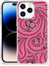 Anti Shock Case Geschikt voor Apple iPhone 14 Pro Max Telefoonhoesje met doorzichtige rand Swirl Pink