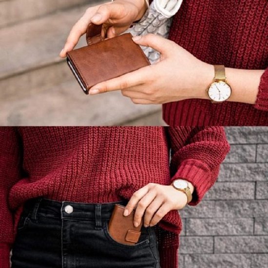 Rfid-Porte-cartes en cuir véritable pour femme, portefeuille