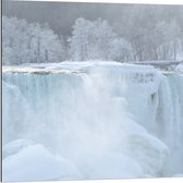 WallClassics - Dibond - Witte Winter Waterval - 80x80 cm Foto op Aluminium (Wanddecoratie van metaal)