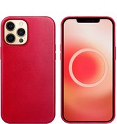 iPhone 14 Pro Hoesje Rood Leer - iPhone 14 Pro Mag Safe Hoesje Leder - Magnetische Leren hoesje iPhone 14 Pro Magsafe - Rood