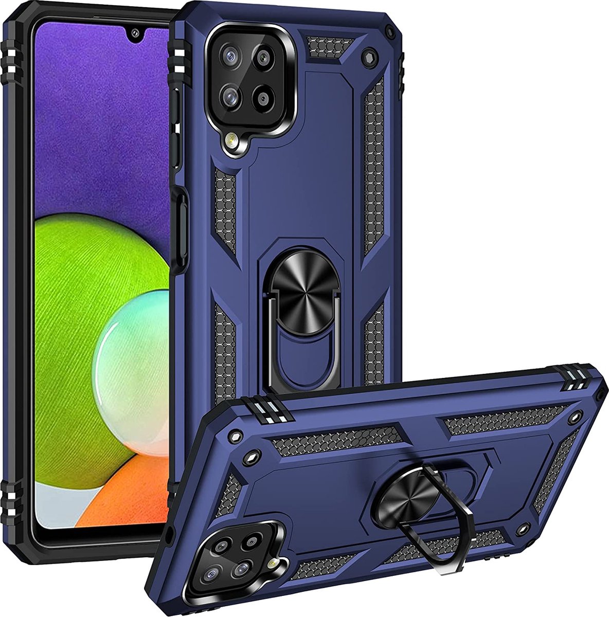 Anti-Shock Hybrid Ring Armor Hoesje Geschikt voor: Samsung Galaxy A22 4G - blauw