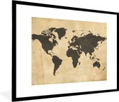 Fotolijst incl. Poster - Wereldkaart - Sepia - Vintage - Bruin - 80x60 cm - Posterlijst