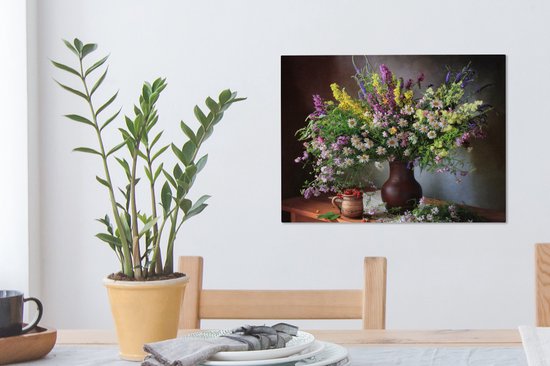 Tableau sur toile Fleurs - Tableau - Nature morte - Bouquet - Vase - 40x30 cm - Décoration murale