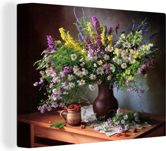 Toile Peinture Fleurs - Tableau - Nature Morte - 160x120 cm - Décoration murale XXL