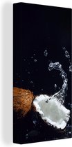 Canvas schilderij 80x160 cm - Wanddecoratie Kokosnoot - Stilleven - Water - Zwart - Fruit - Muurdecoratie woonkamer - Slaapkamer decoratie - Kamer accessoires - Schilderijen