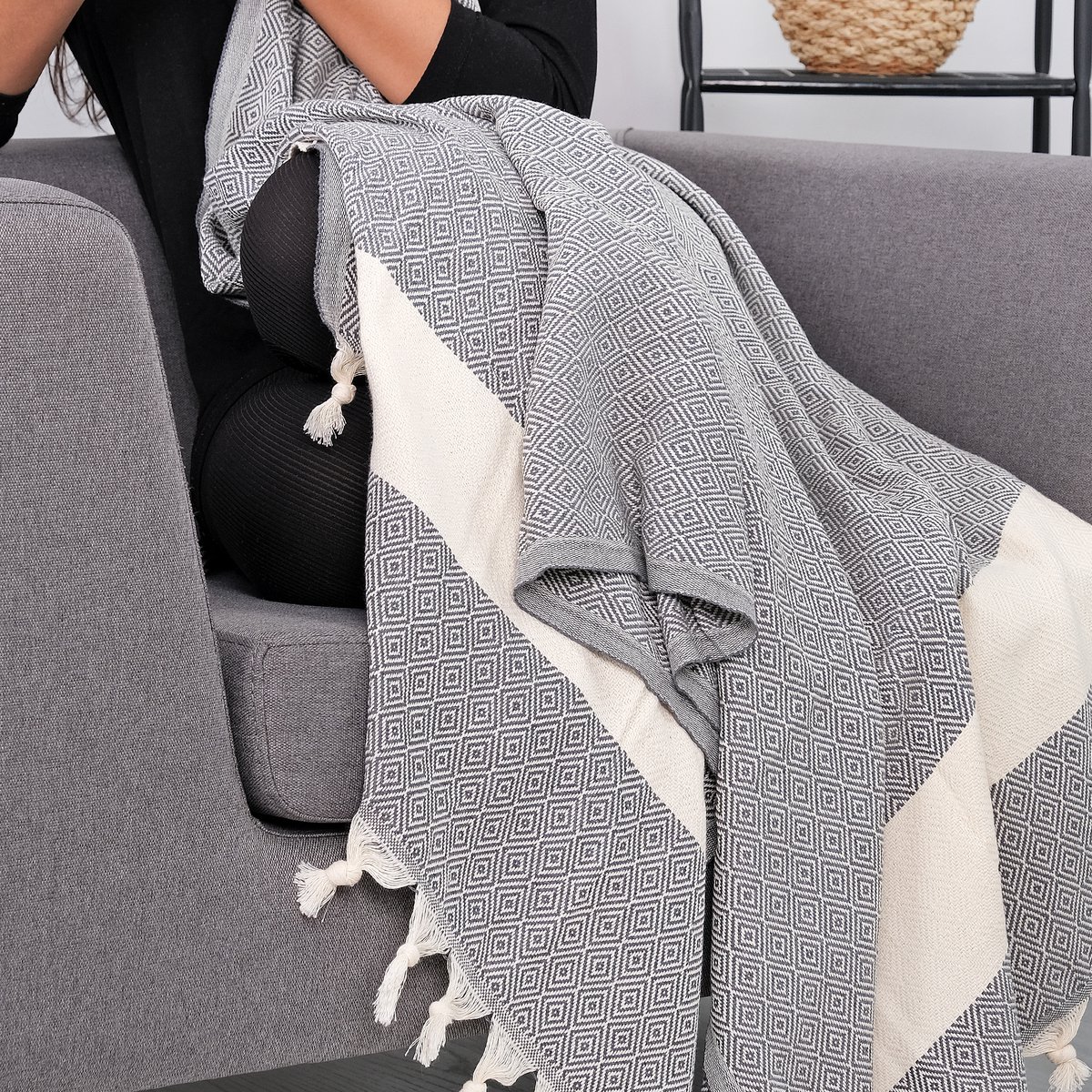 Tavas Cosy Plaid - Grijs Katoen foulard Volwassenen En Kinderen Tv-Deken - 100 x 180 cm