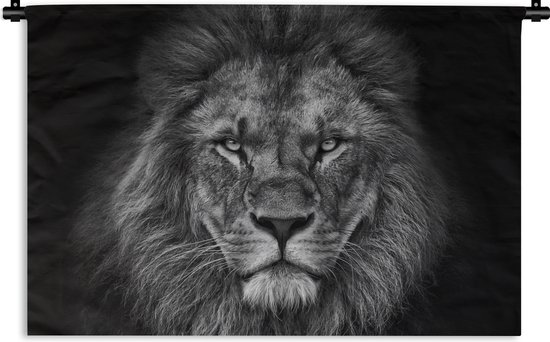 Tapisserie - Lion - Animaux - Portrait - Zwart et blanc - Tapisserie - Katoen - Décoration salon - Tapisserie - Tapisseries pour intérieur - 180x120 cm - Tapisserie - Décoration murale murale - Décoration murale murale - Tapisseries - Tapisserie