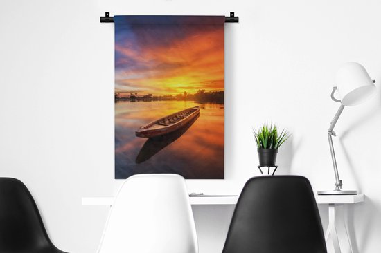 Tapisserie - Toile murale - Bateau - Water - Coucher de soleil - Oranje - Water - 60x90 cm - Tapisserie