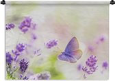 Wandkleed - Wanddoek - Lavendel - Vlinder - Bloemen - 150x112 cm - Wandtapijt
