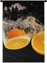 Wandkleed - Wanddoek - Sinaasappel - Stilleven - Water - Zwart - Fruit - 120x180 cm - Wandtapijt
