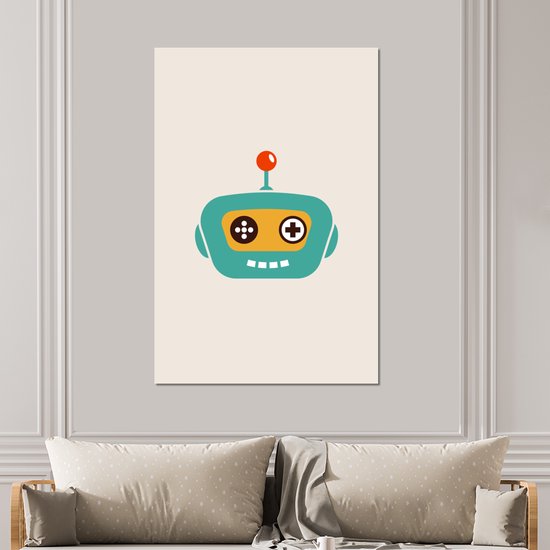 Décoration murale Métal - Peinture Aluminium Industriel - Robot - Visage - Antenne - Technologie - Garçon - Enfant - 100x150 cm - Dibond - Photo sur aluminium - Décoration murale industrielle - Pour le salon/chambre