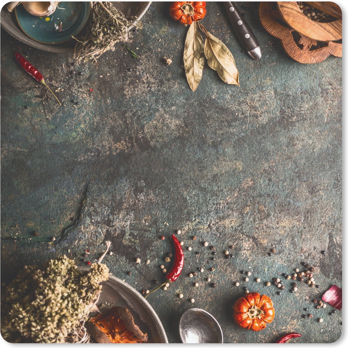 Muismat 30x30 cm - Mousepad Marmer - Groente - Herfst - Pompoen - Rustiek - Kruiden - Muismatten