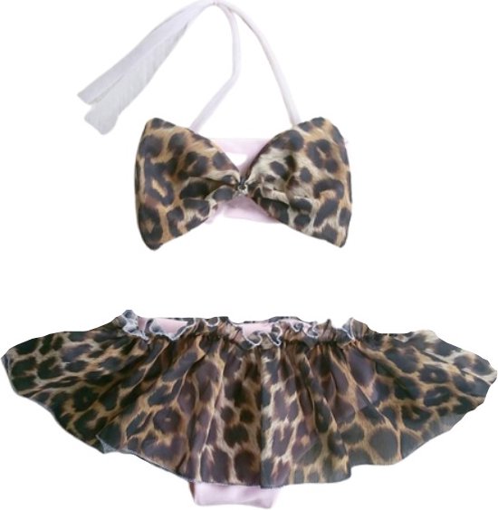Maat 98 Bikini roze grote panterprint strik Baby en kind lichtroze zwemkleding Leopard Tijgerprint