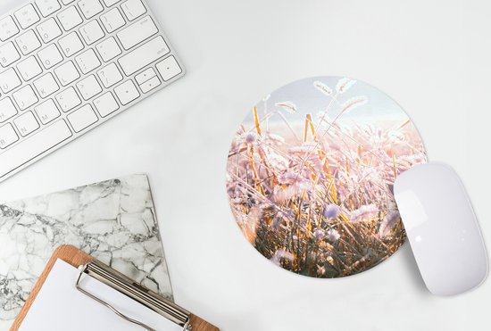 Muismat rond 20x20 cm - Mousepad Gras - Zon - Winter - Sneeuw - Ronde muismatten