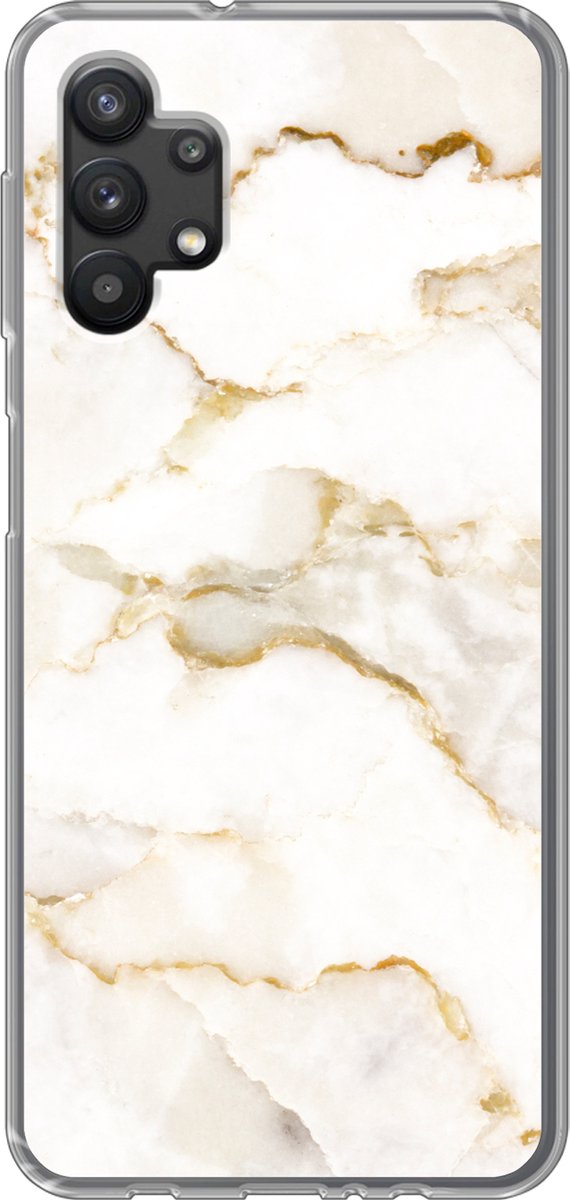 Telefoonhoesje Geschikt voor Samsung Galaxy A32 5G hoesje - Marmer print - Kalk - Goud - Luxe - Marmer printlook - Wit - Siliconen Telefoonhoesje Telefoonhoesje