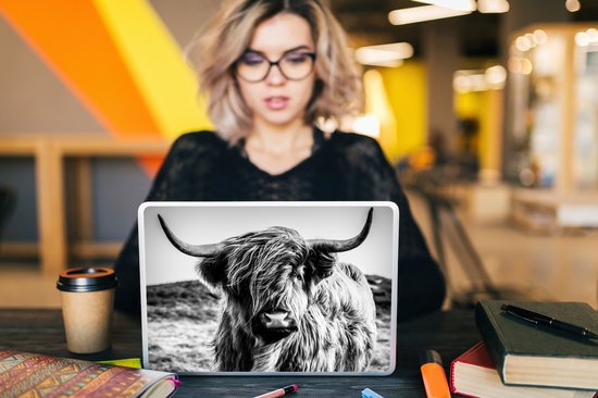 Autocollant pour ordinateur portable - 10,1 pouces - Highlander écossais - Nature - Vache - Zwart - Wit - 25x18cm - Autocollants pour ordinateur portable - Skin pour ordinateur portable - Housse