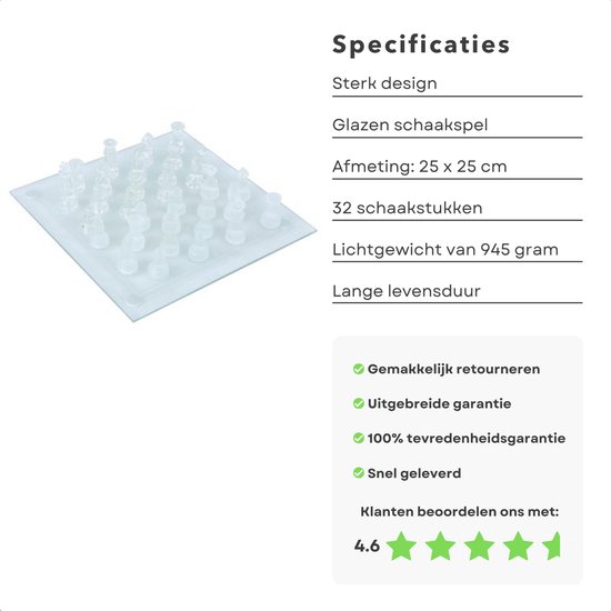 Thumbnail van een extra afbeelding van het spel Cheqo® Luxe Glazen Schaakbord - Schaakspel - Schaakbord Glas - Schaakset - Inclusief 32 Schaakstukken - 25x25 cm