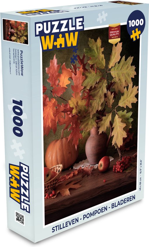 Foto: Puzzel stilleven pompoen bladeren appel kersen herfst legpuzzel puzzel 1000 stukjes volwassenen