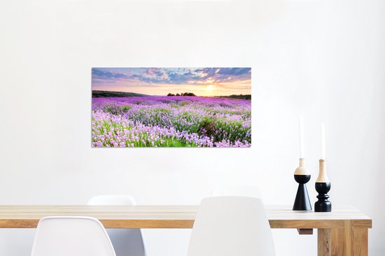 Décoration murale Métal - Aluminium Peinture Industrielle - Lavande - Fleurs - Coucher de soleil - Violet - Prairie - 120x60 cm - Dibond - Photo sur aluminium - Décoration murale industrielle - Pour le salon / chambre