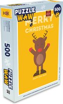 Puzzel Kerst - Quotes - Illustratie - Rendier - Merry Christmas - Geel - Legpuzzel - Puzzel 500 stukjes - Kerst - Cadeau - Kerstcadeau voor mannen, vrouwen en kinderen