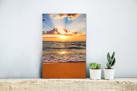 Wanddecoratie Metaal - Aluminium Schilderij Industrieel - Strand - Zonsondergang - Zee - Wolken - Horizon - 20x30 cm - Dibond - Foto op aluminium - Industriële muurdecoratie - Voor de woonkamer/slaapkamer