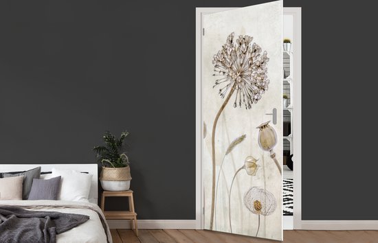Sticker pour porte Fleurs - Aquarelle - Nature Morte - Marron - Vintage - 90x215 cm - Affiche de porte