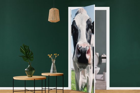 Sticker de porte Vache - Pâturage - Nature - Animaux - Herbe - 75x205 cm - Poster de porte