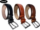 AKA deri-Riemen heren 3 pack ( Zwart - Cognac - Bruin ) - Sportief - Echt Leer-Taille: 100 cm - Totale lengte riem: 115 cm-cadeau voor man-Breedte 4 cm