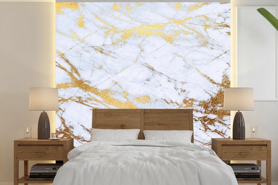 Papier Peint - Papier Papier peint photo Marbre - Goud - Wit - Luxe - Largeur 240 cm x Hauteur 240 cm