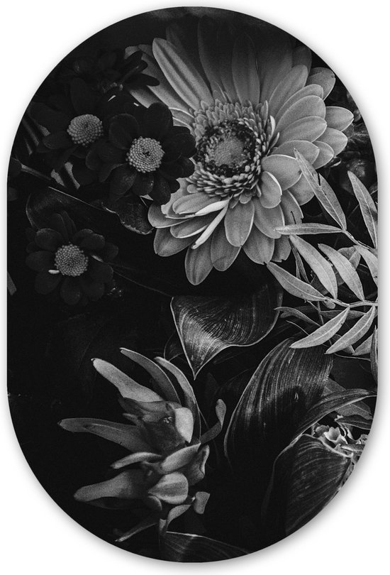 Muurovaal - Wandovaal - Kunststof Wanddecoratie - Ovalen Schilderij - Boeket - Stilleven - Bloemen - Planten - Rood - 80x120 cm - Ovale spiegel vorm op kunststof