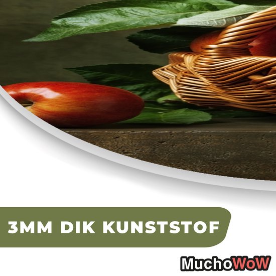 Ovale Mural - Ovale Mural - Décoration murale Plastique - Peinture Ovale - Rustique - Pomme - Fruit - Rouge - Panier - Nature Morte - 40x60 cm - Forme Miroir Ovale sur Plastique