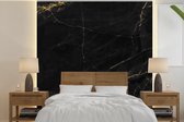 Behang - Fotobehang Marmer - Zwart - Goud - Chic - Marmerlook - Design - Breedte 220 cm x hoogte 220 cm