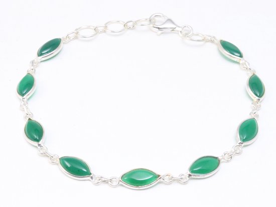 Fijne zilveren armband met groene onyx